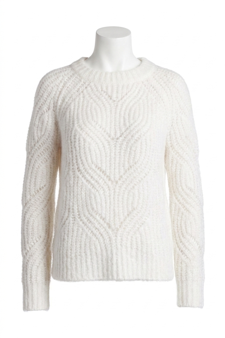 NEW KENSIE twisted fuzzy yarn long sleeve sweater in white